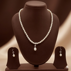 Pearl Drop One Line  Freshwater Pearl Necklace & Earrings Set