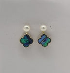 Pearl abalone clover freshwater pearl stud earrings for women