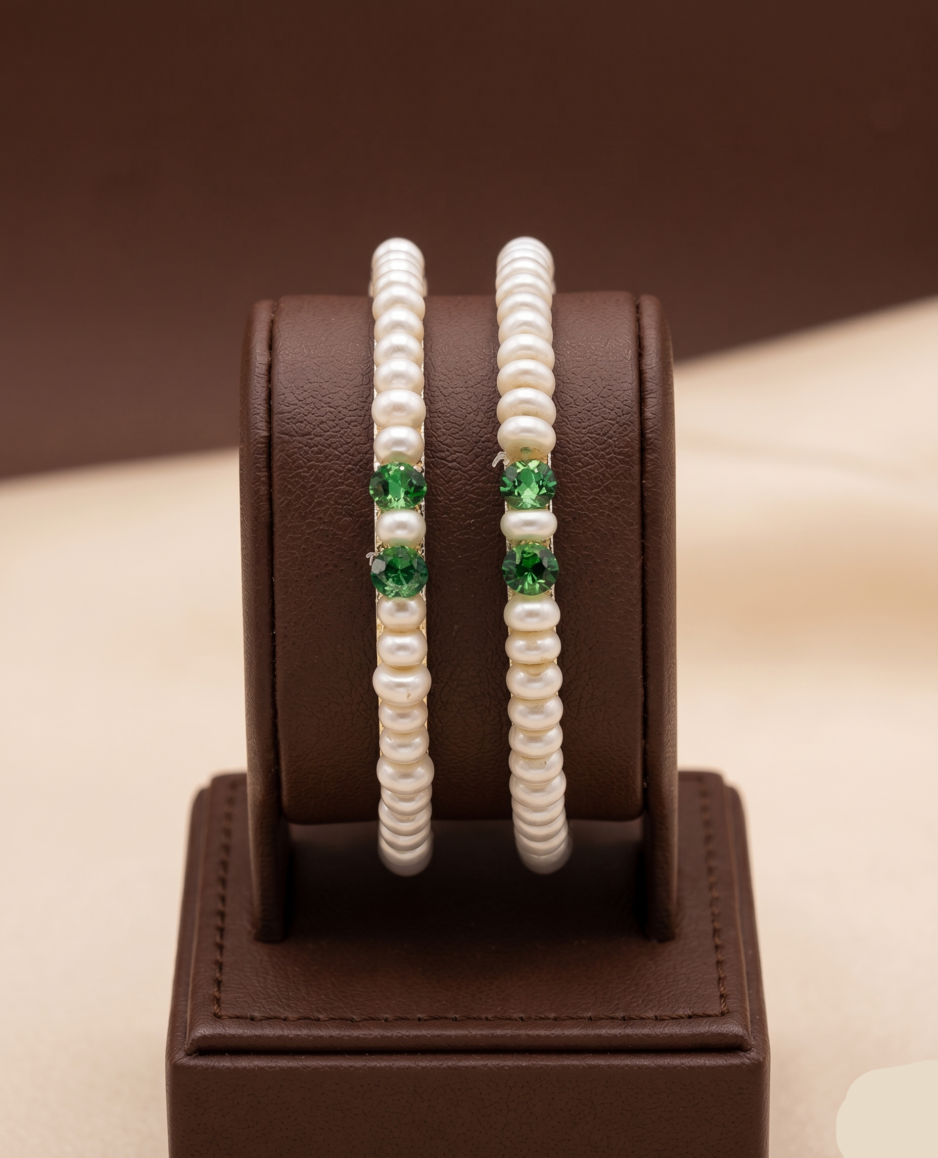 Pearl &amp; Green Stone Bangle – Festive Color Pop