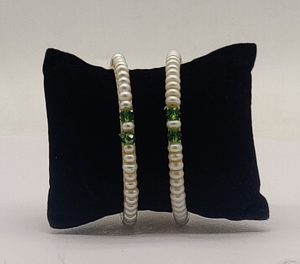 Pearl &amp; Green Stone Bangle – Festive Color Pop