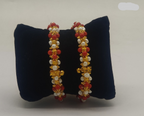  Pearl &amp; Red Bead Bangles – Elegant Two-Line Festive Design