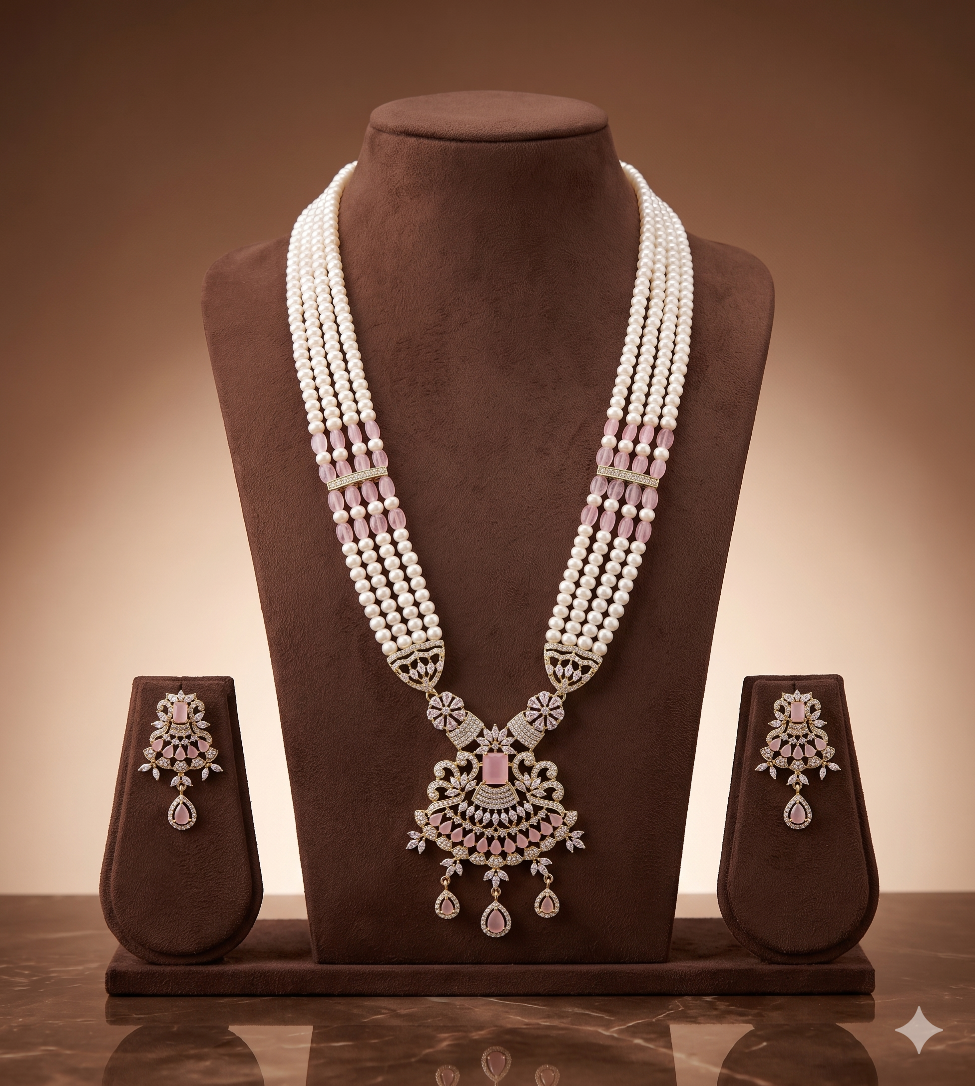 Pink Blossom Royal Filigree Pearl Pendent Set