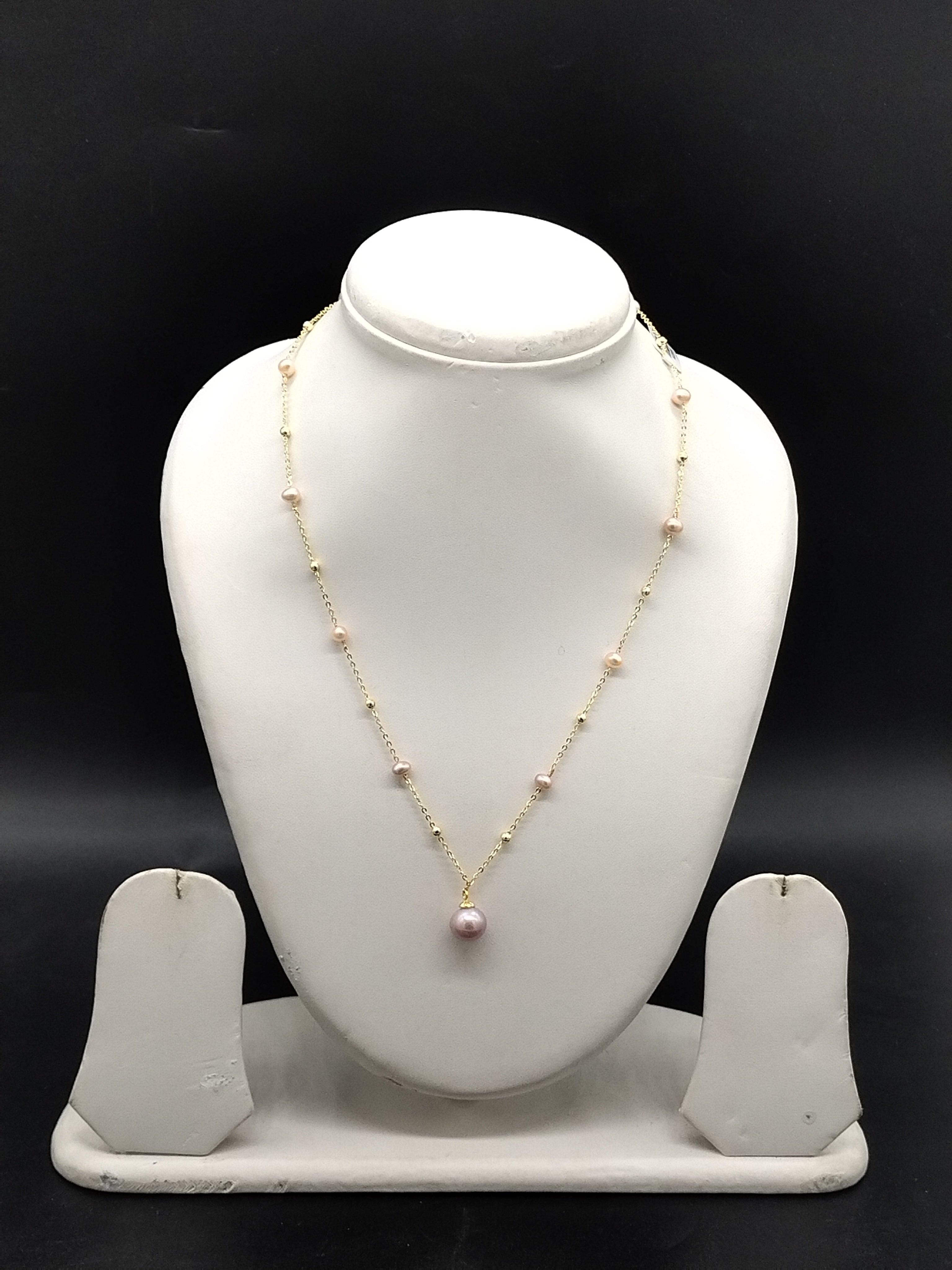 Pink freshwater pearl chain necklace with drop pearl for women