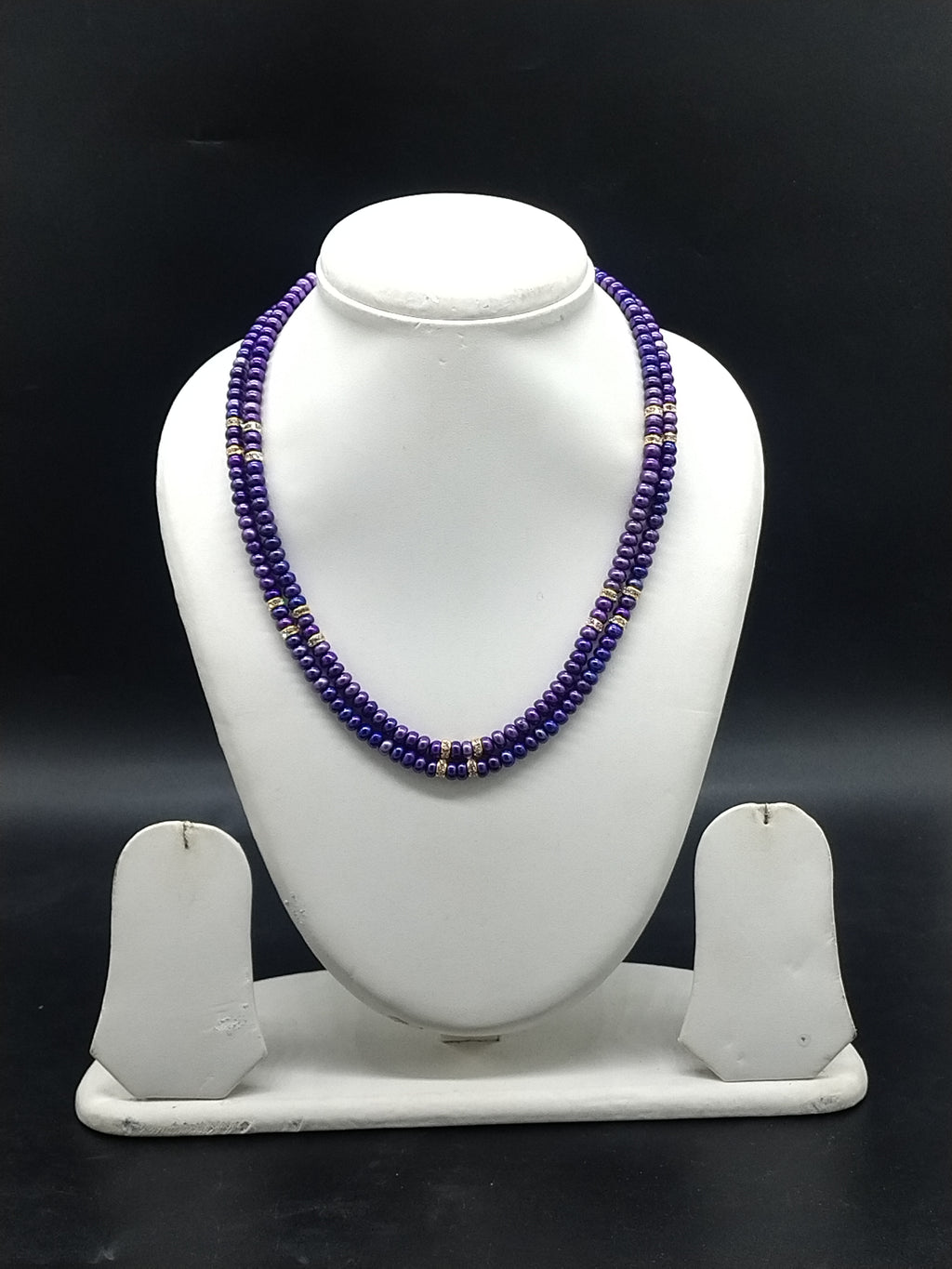 Purple freshwater pearl two line mala necklace for women