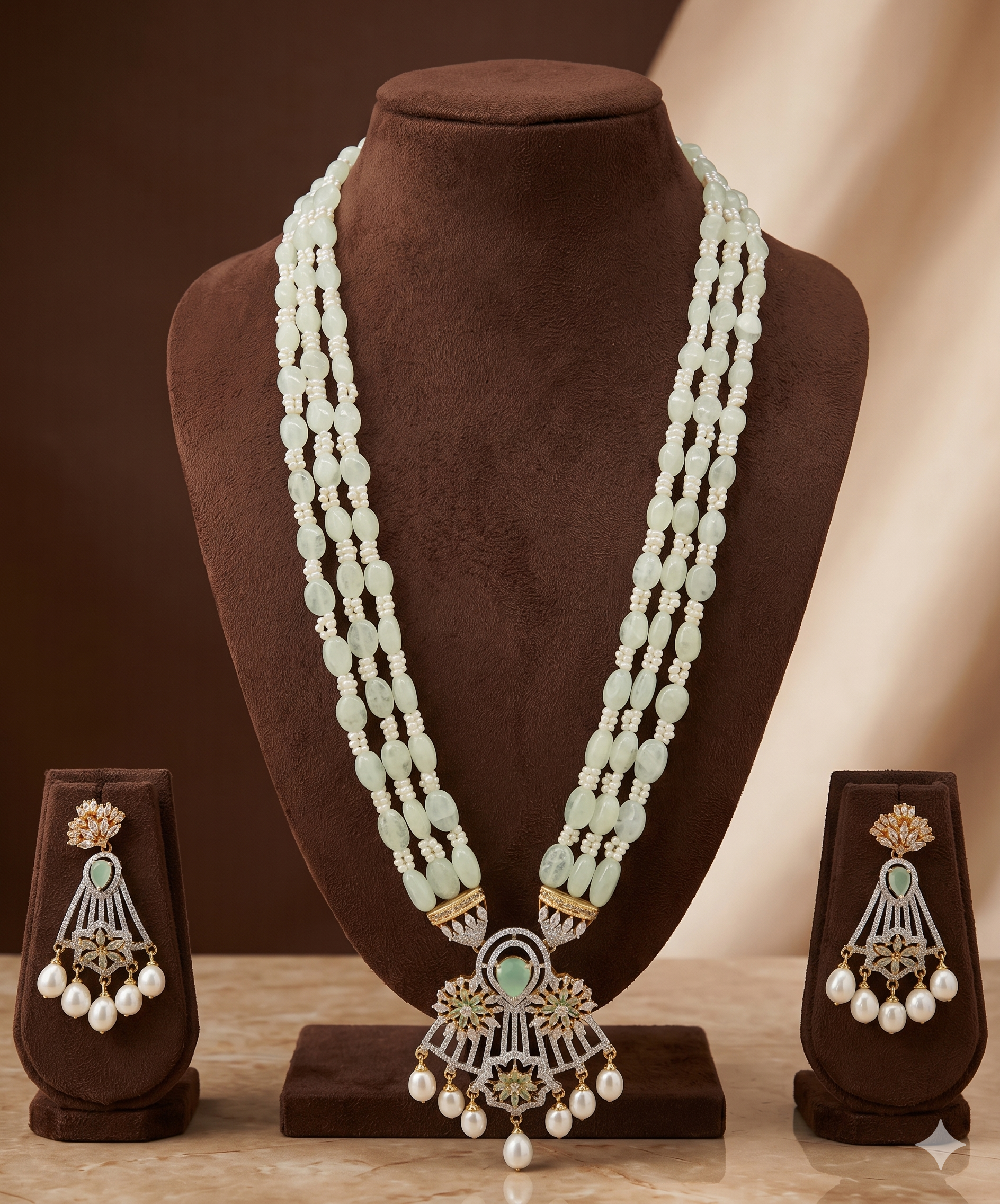 Regal Bloom Gemstone Pearl Pendent Set