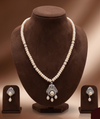 Regal Drop White Pearl One Line Pendant Freshwater Pearl Necklace & Earrings Set