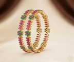 Regal Floral Ruby-Emerald Bangles