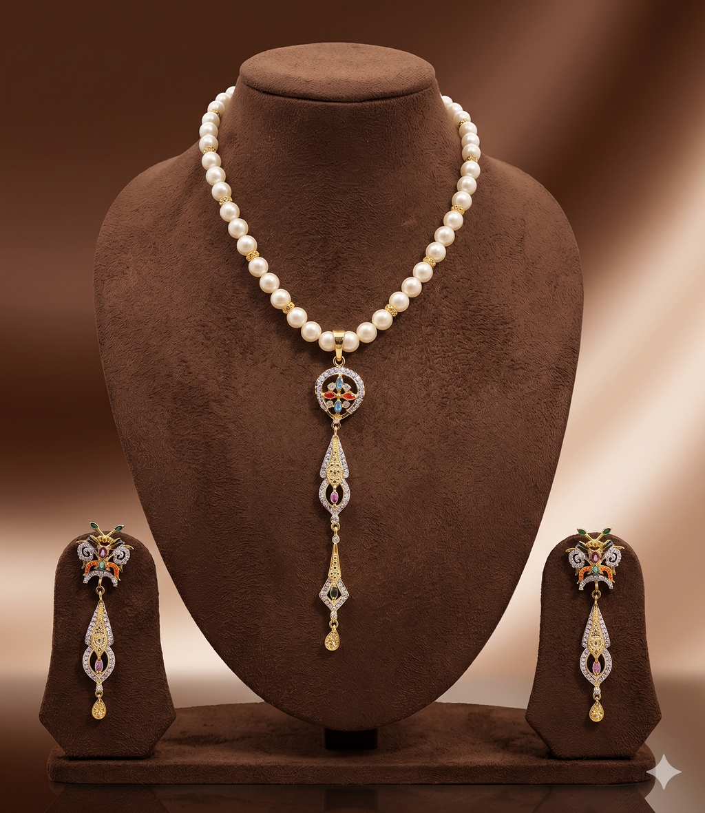 Regal Multitone Freshwater Pearl One Line Pendant Set