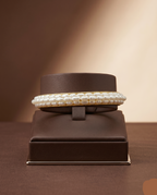 Rigid gold bangle with white freshwater pearls elegant minimalist pearl bracelet