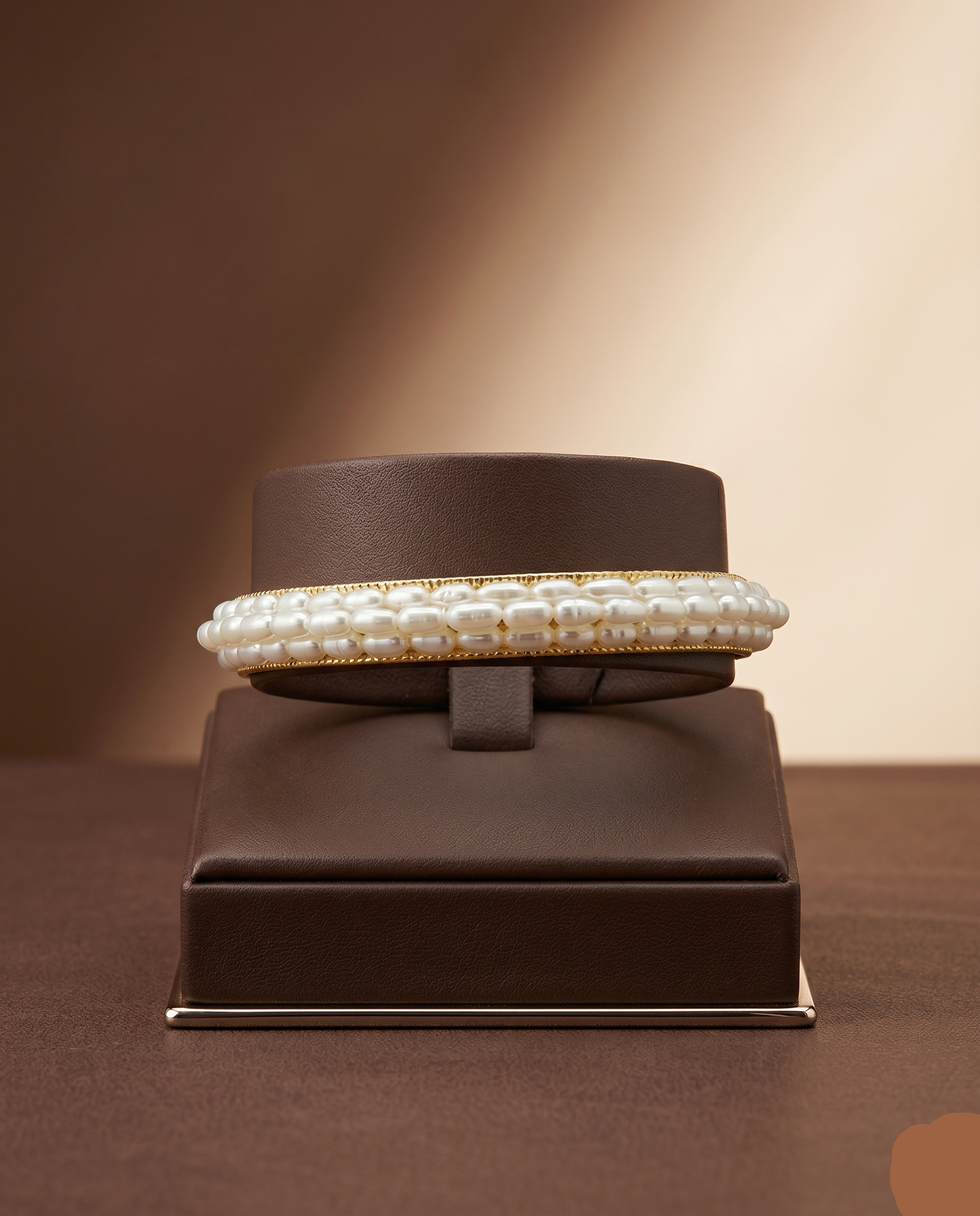 Rigid gold bangle with white freshwater pearls elegant minimalist pearl bracelet