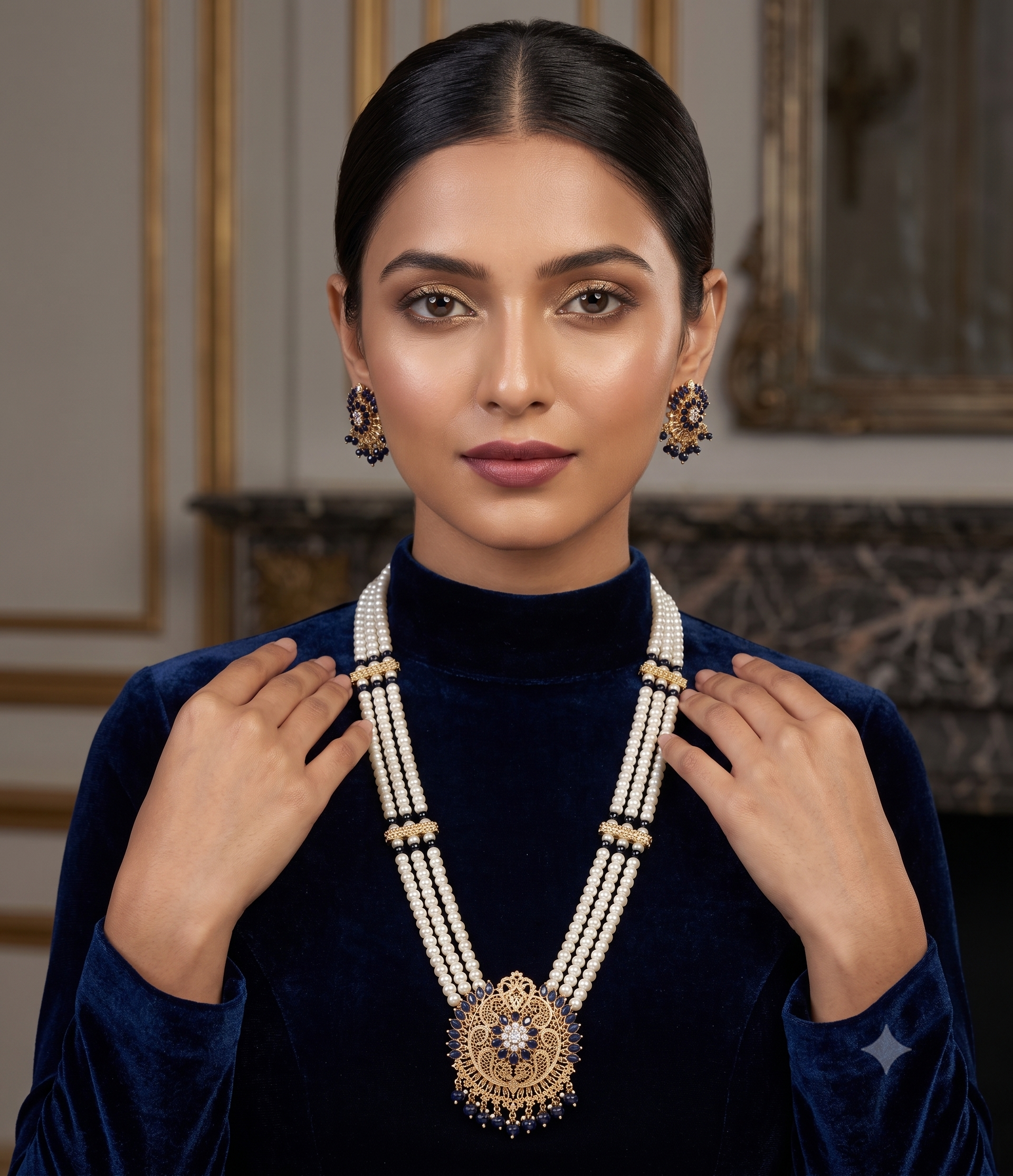 Royal Blue Freshwater Pearl Rani Haar Necklace Set – Premium Bridal & Festive Jewellery