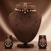 Royal Crimson red CZ choker necklace set with pearl drops and matching earrings.
