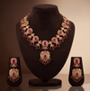 Royal Crimson red CZ necklace set with antique gold finish and matching drop earrings.