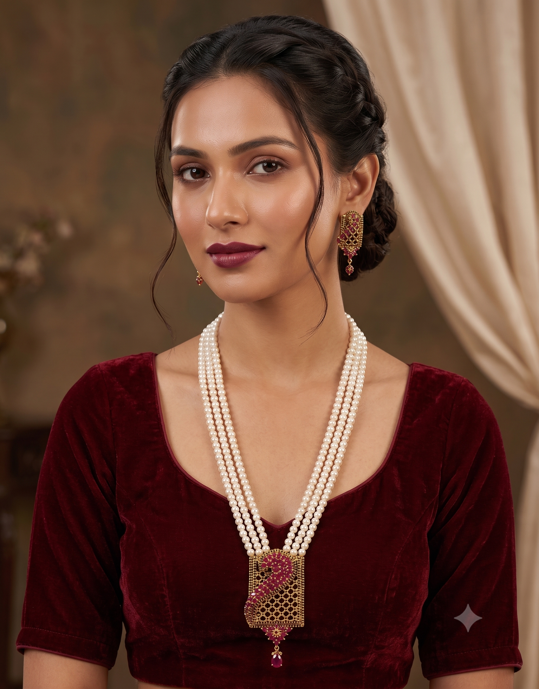 Royal Red & Green Freshwater Pearl Rani Haar Necklace Set – Premium Bridal & Festive Jewellery