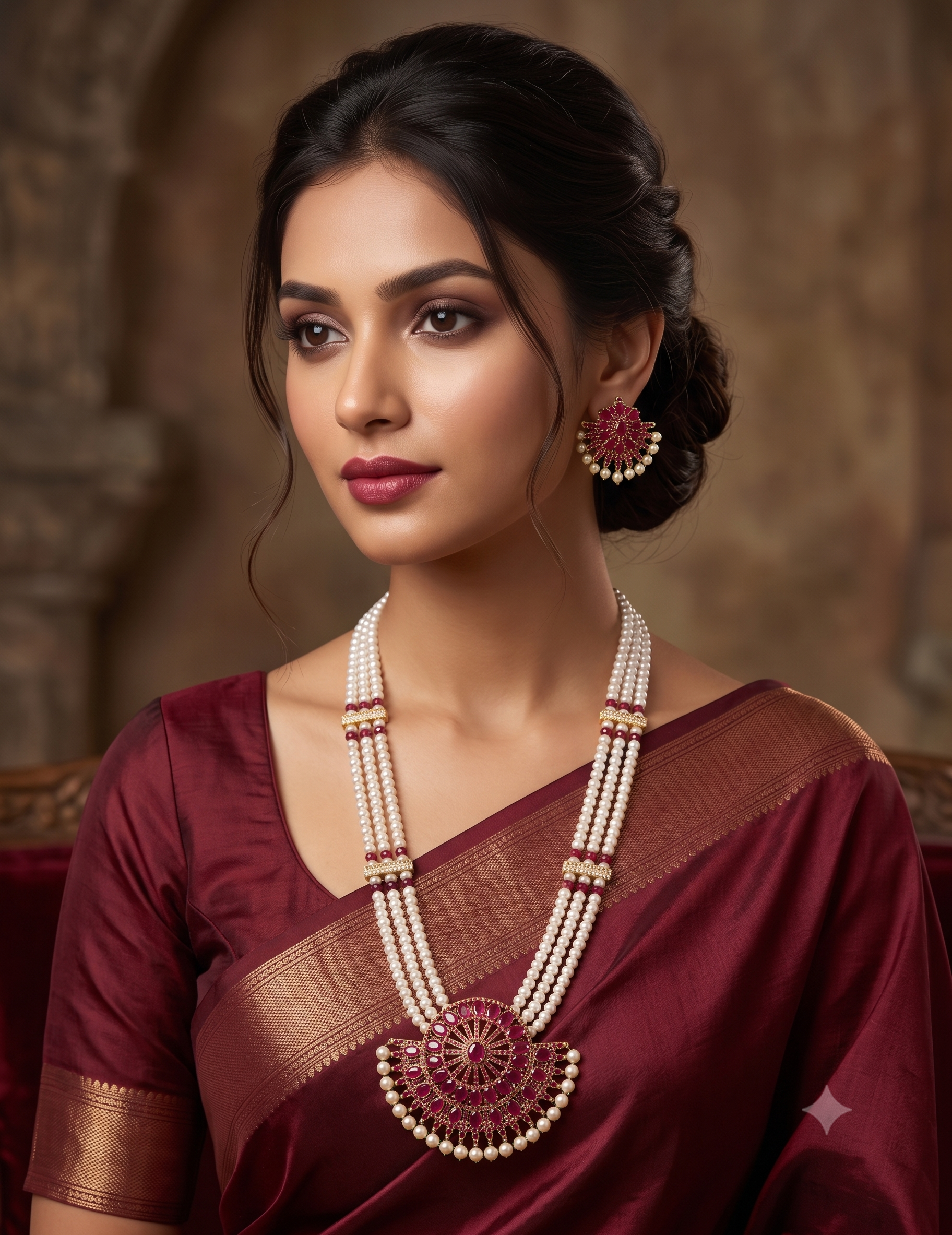 Royal Red Stone Freshwater Pearl Rani Haar Necklace Set – Regal Wedding Elegance