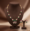 Royal multicolour pearl and CZ floral necklace set with matching stud earrings.