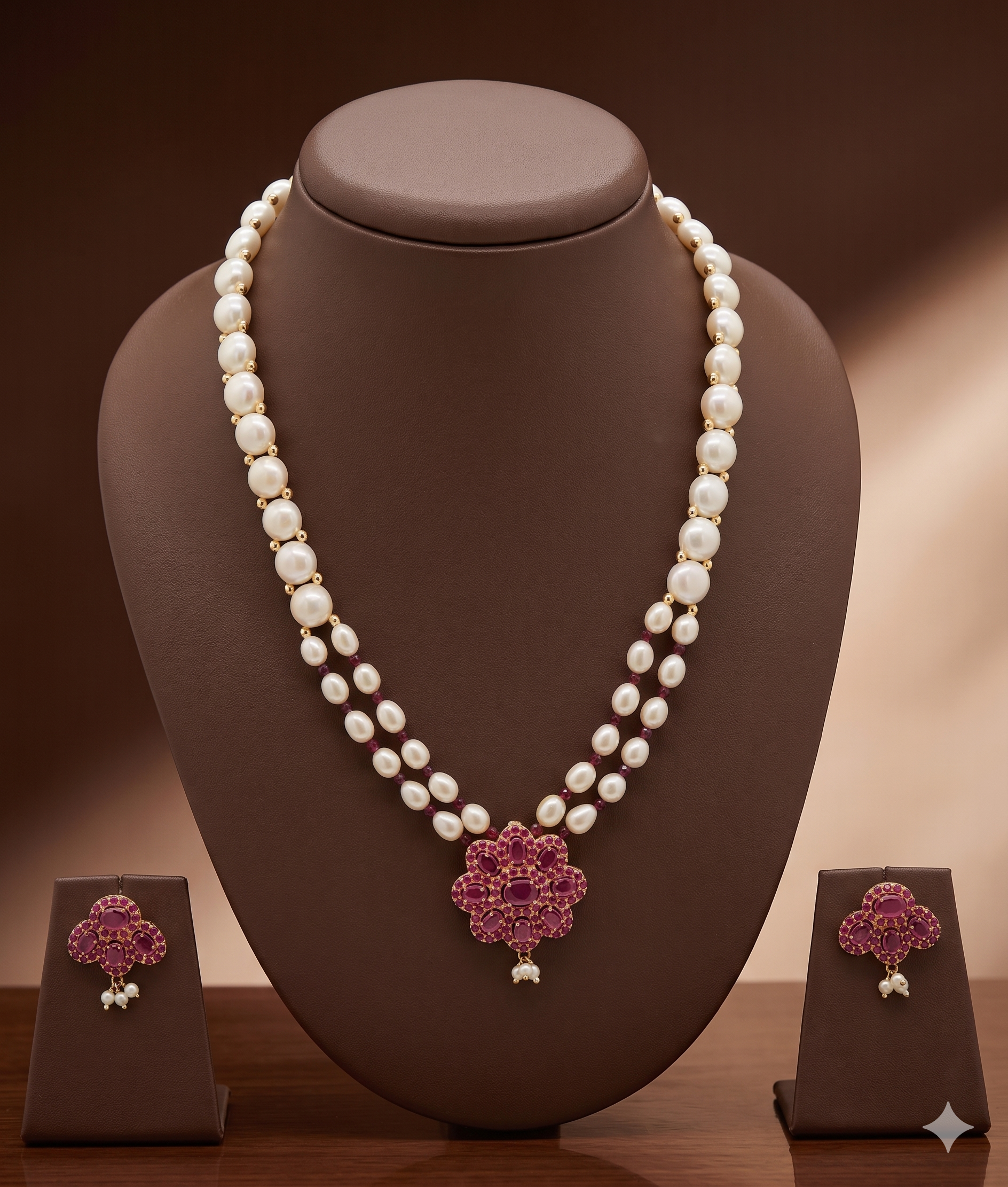 Ruby Bloom Pearl Pendant Set