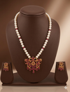 Ruby Filigree Freshwater Pearl Necklace & Earrings Set