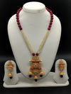 Ruby bead and pearl style temple haram set with jhumka pendant and earrings for women