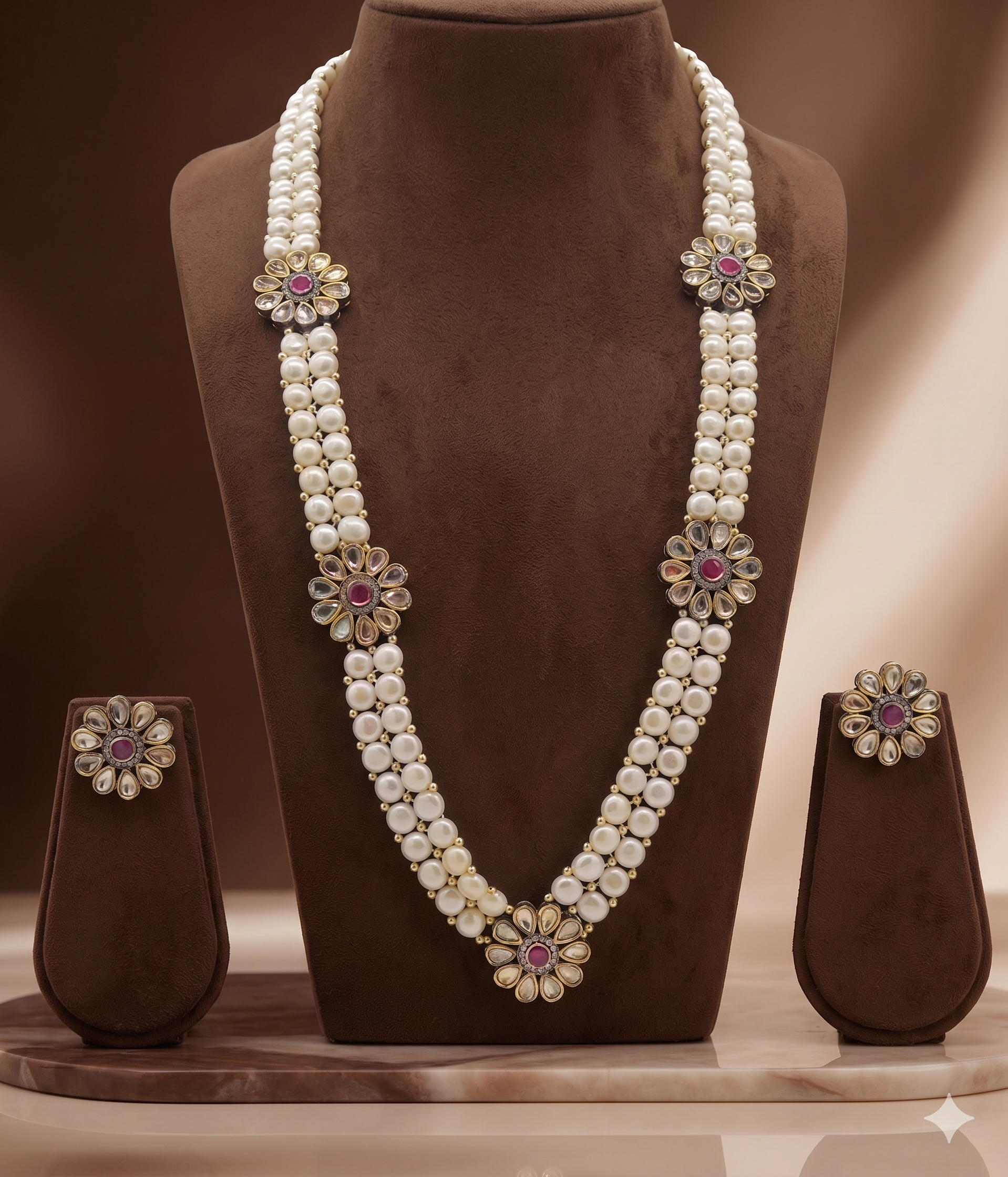 Scarlet Blossom Long Pearl Set