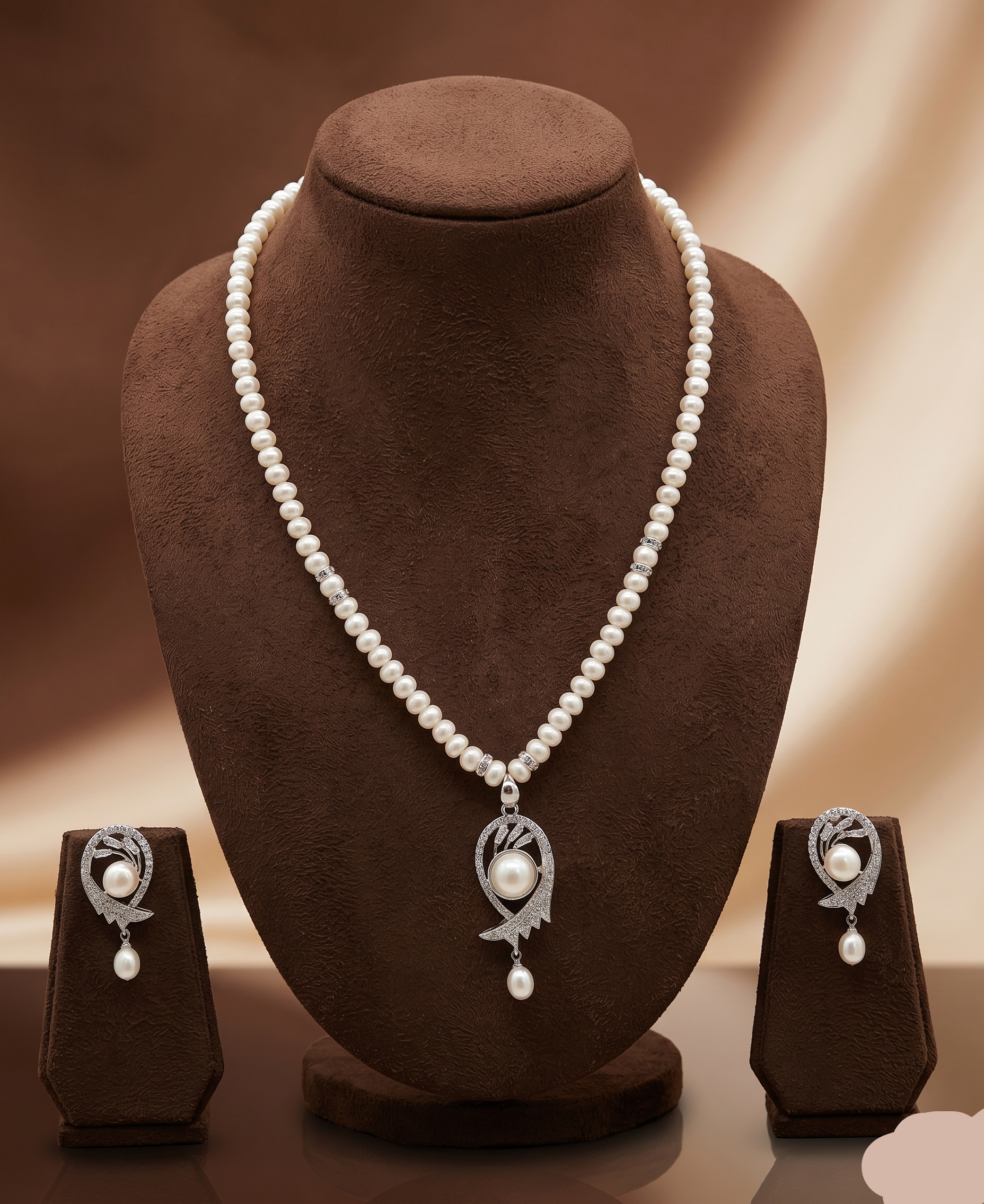 Serene Drop One Line Pendant Freshwater Pearl Necklace & Earrings Set