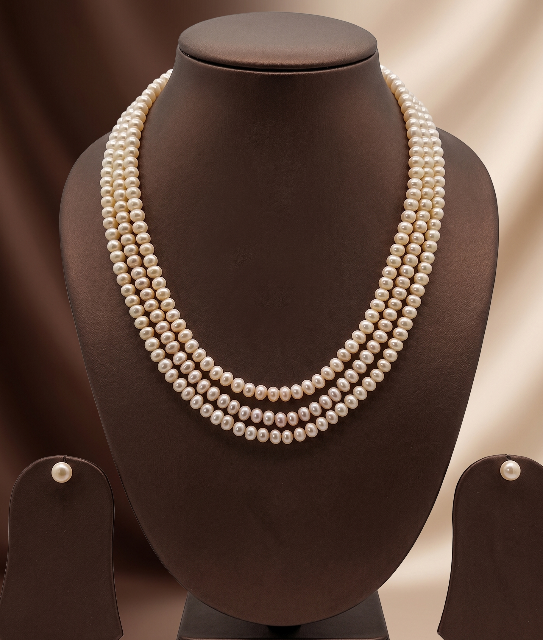Three-Line Freshwater Pearl Necklace Set | Elegant Pearl Jewellery for ...