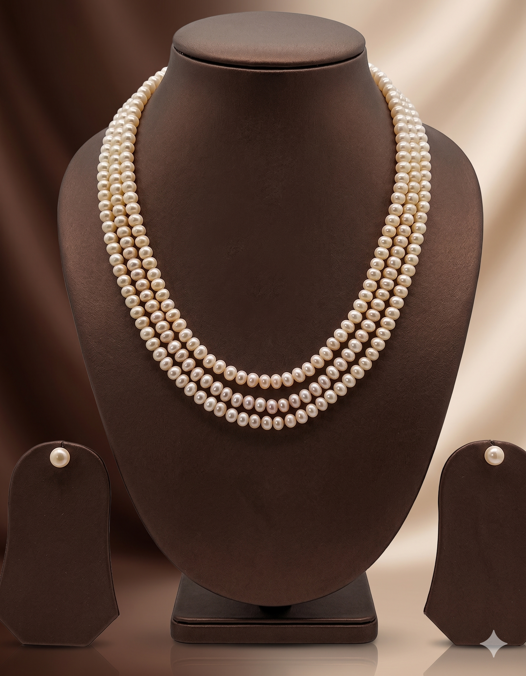 Serene Layers Three-Line Freshwater Pearl Necklace Set