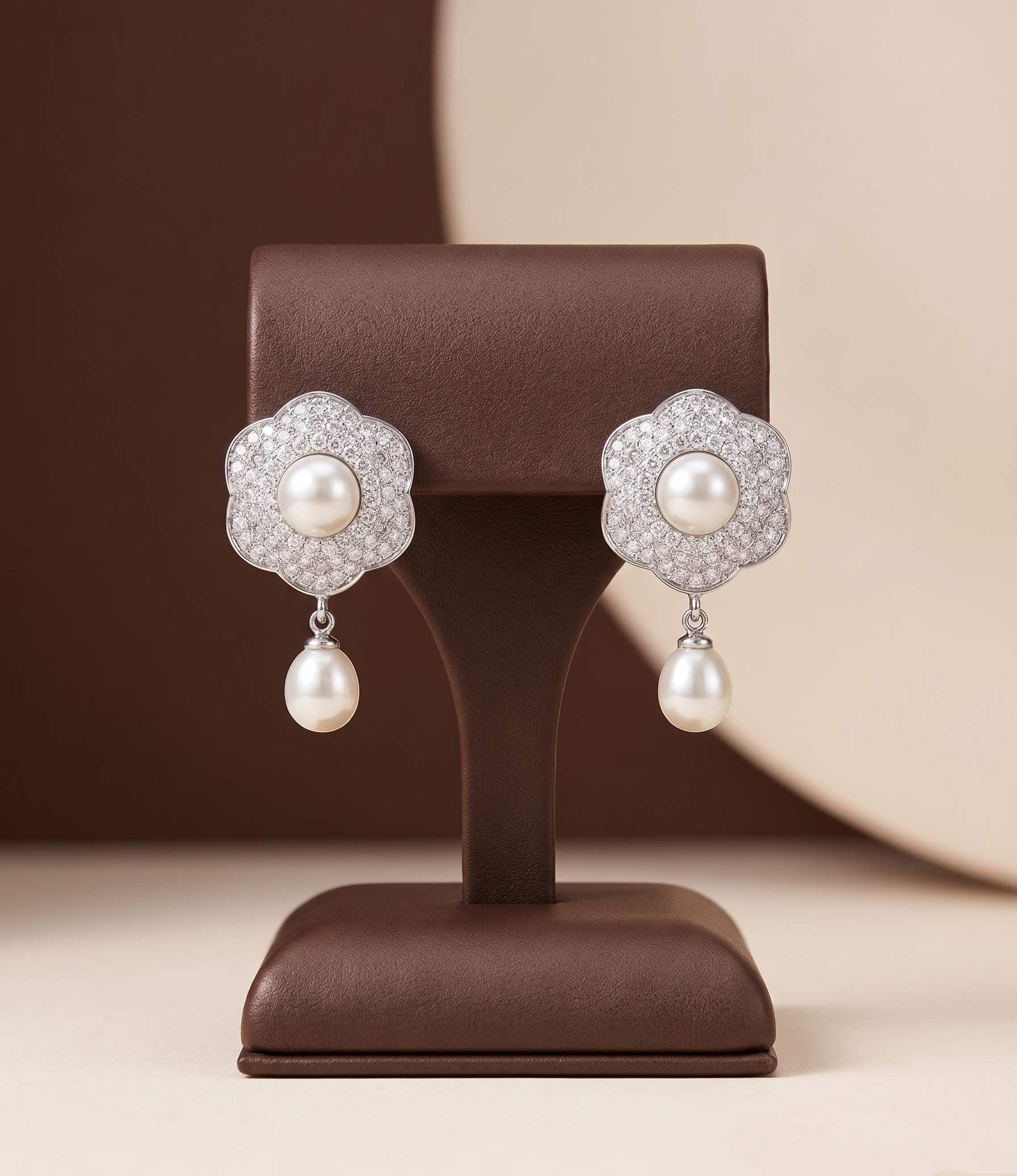 Silver-Toned Floral Pearl Earrings