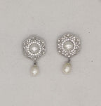 Silver-Toned Floral Pearl Earrings