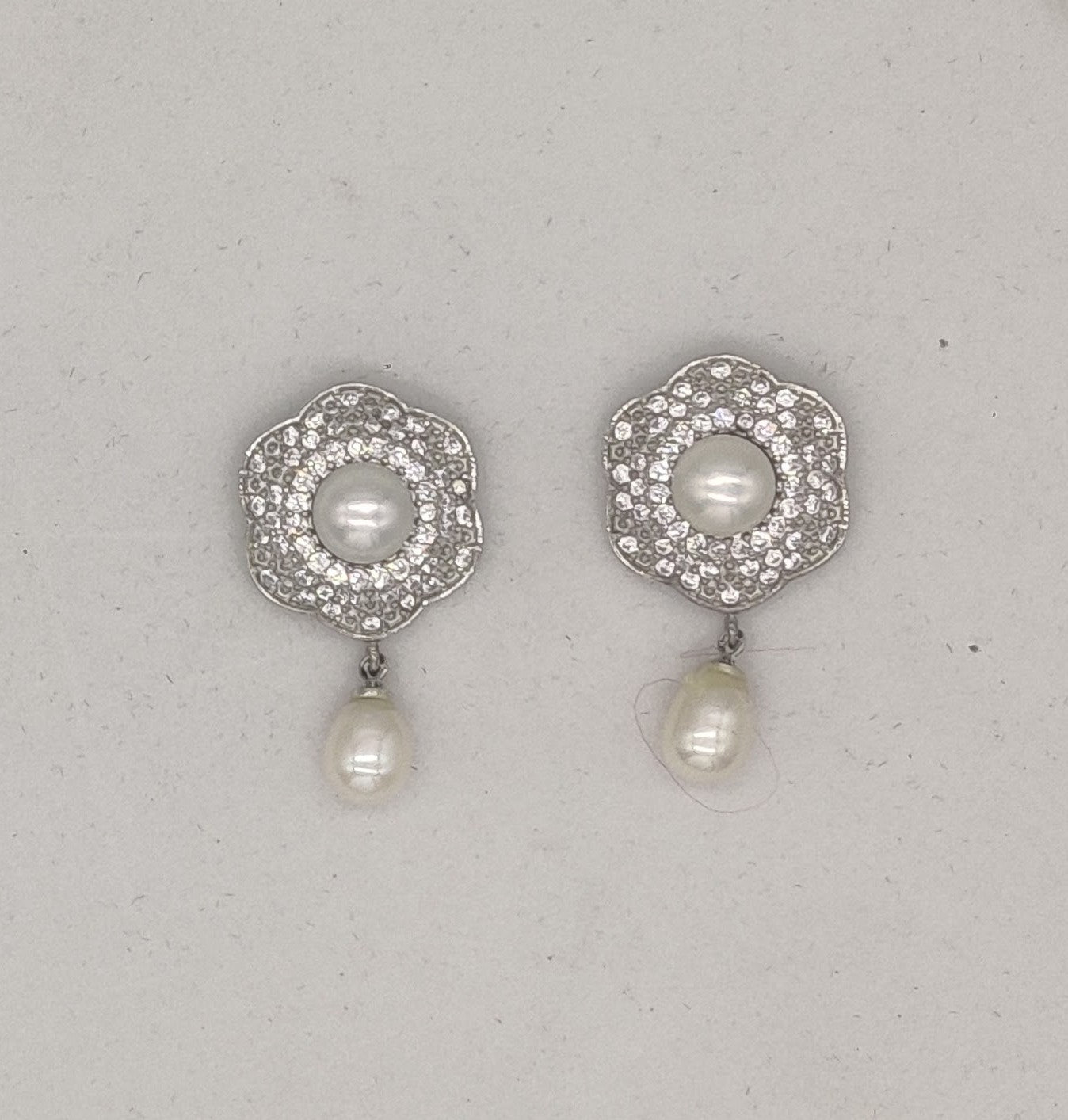 Silver-Toned Floral Pearl Earrings