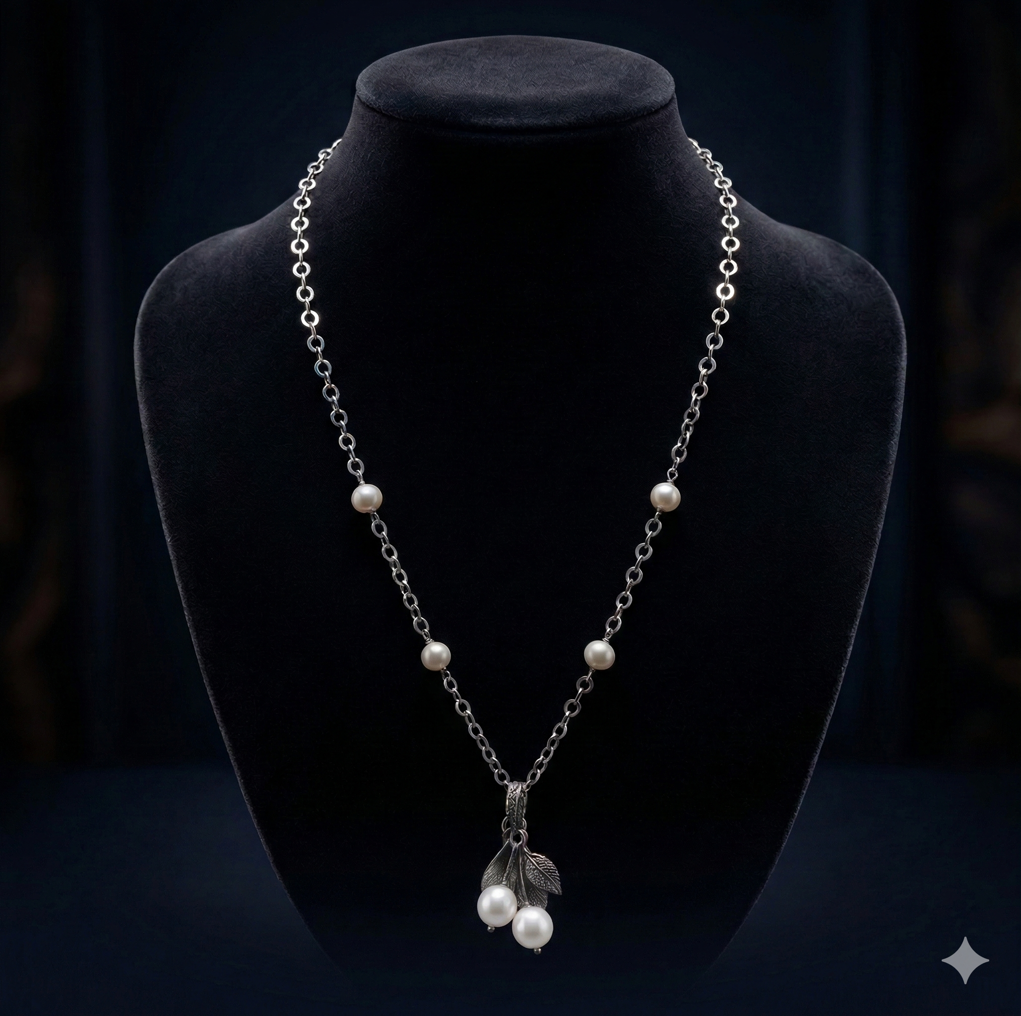 pearl leaf drop 925 silver chain with pearl accents and leaf design