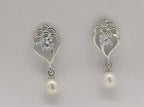 Silver heart pearl drop earrings for women