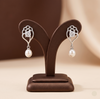 Silver heart pearl drop earrings for women