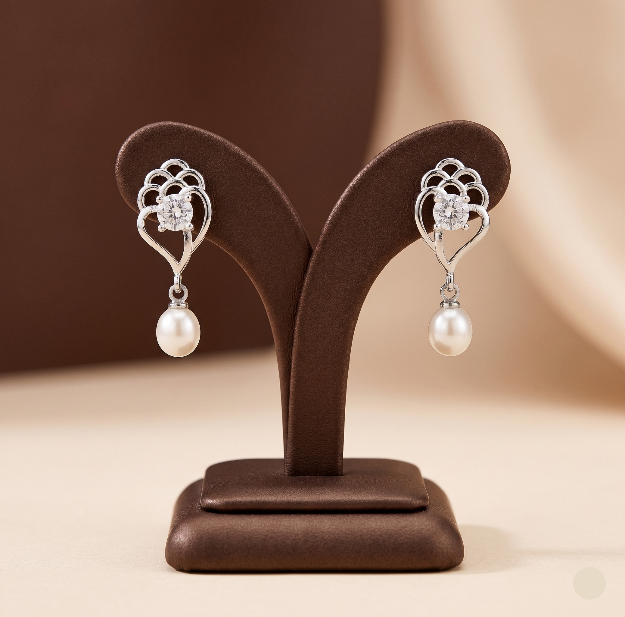 Silver heart pearl drop earrings for women