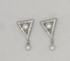 Silver triangle pearl drop earrings for women
