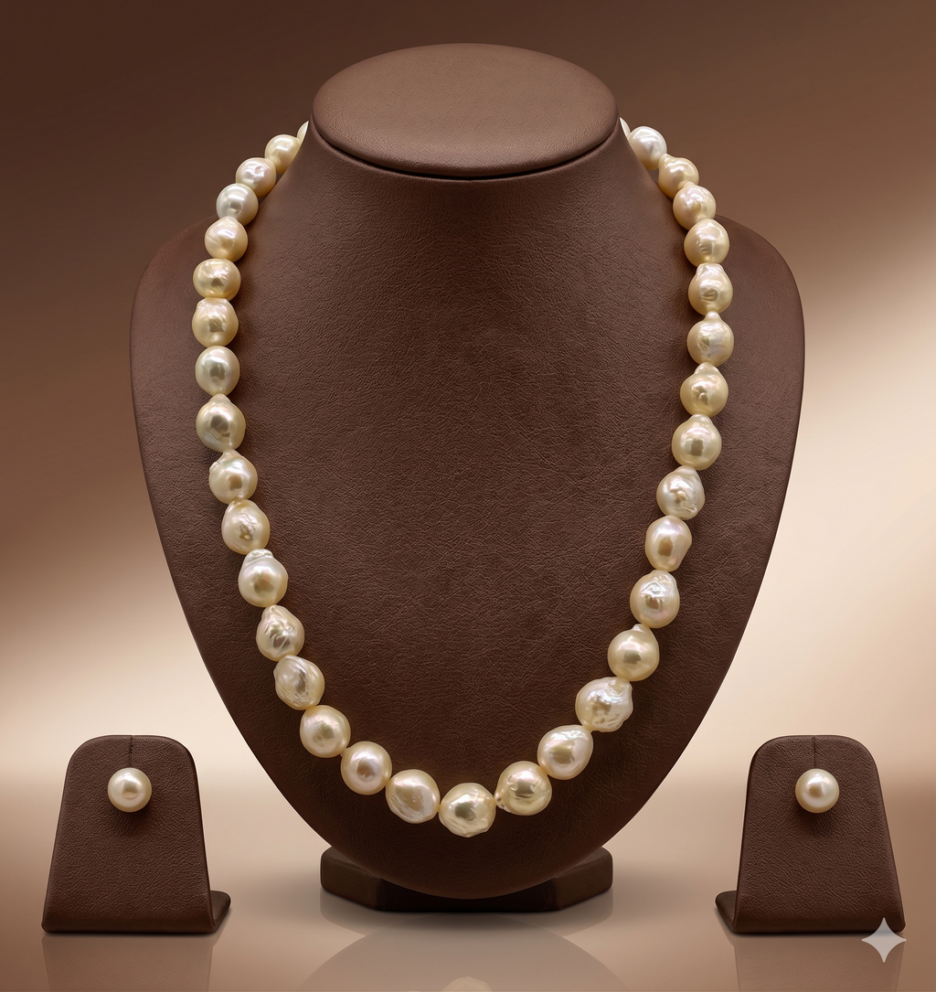 Single-Strand Baroque Freshwater Pearl Necklace & Earrings Set