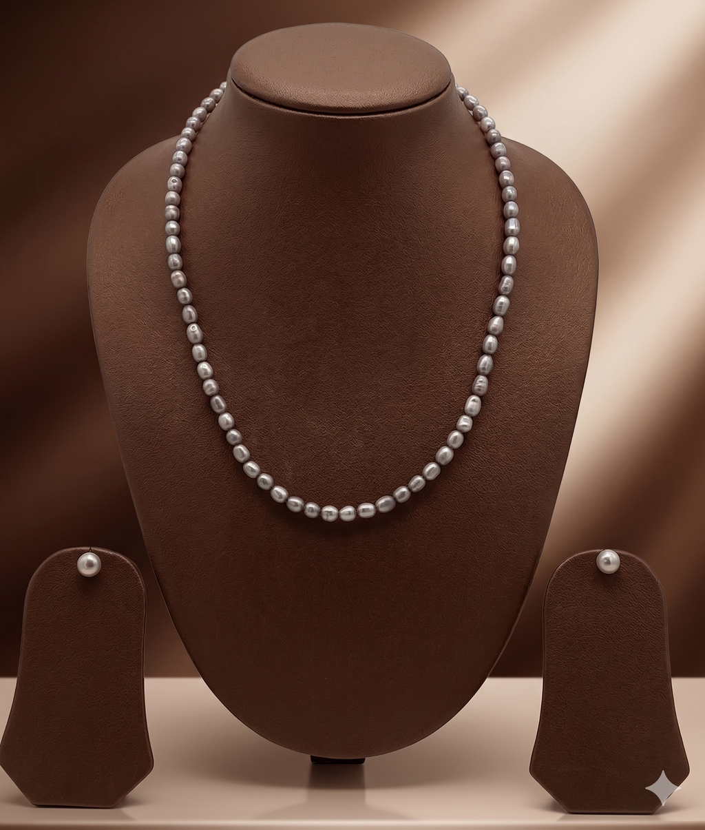 Single-Strand Grey Freshwater Pearl Necklace Set