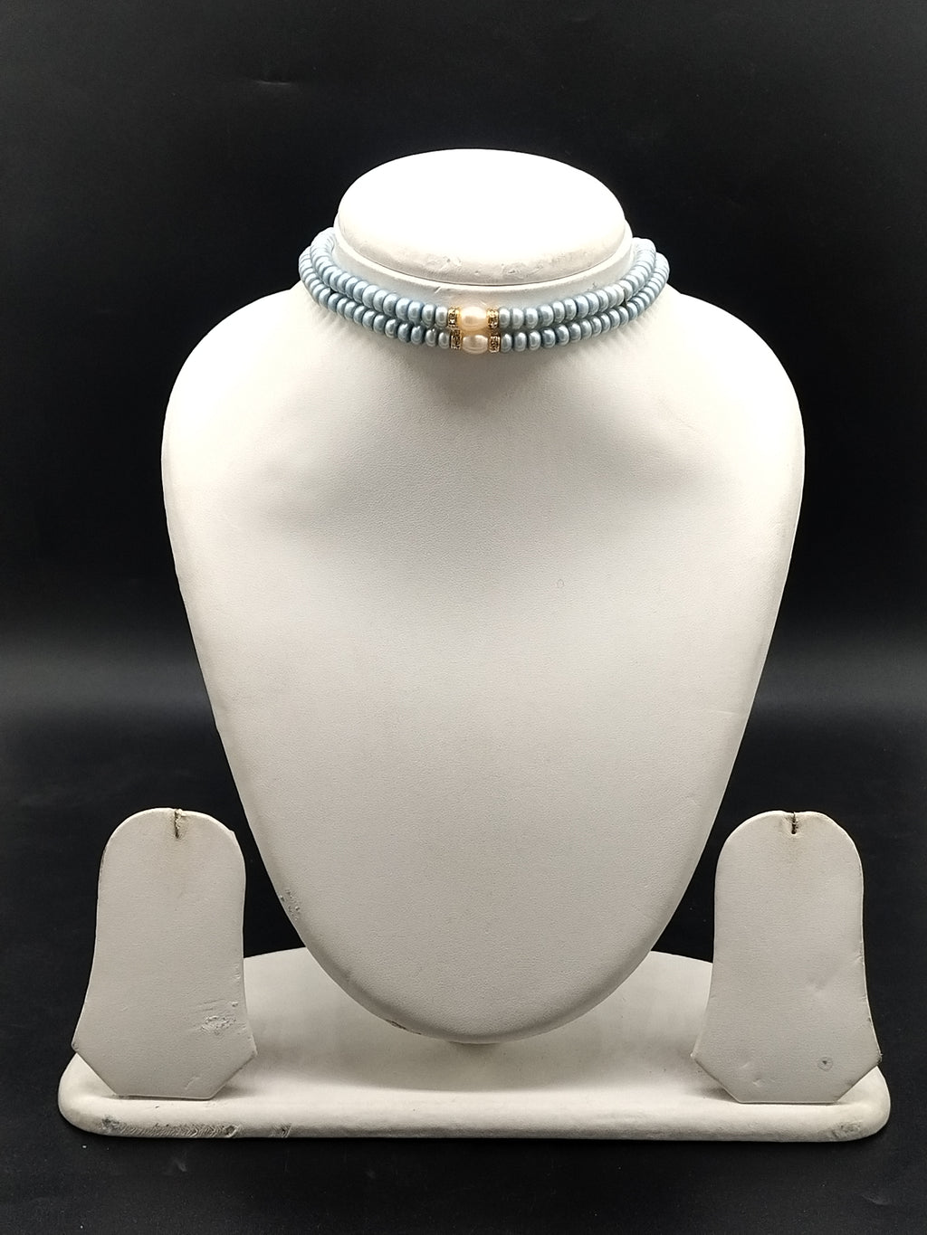 Sky blue and white freshwater pearl 2 line choker necklace for women