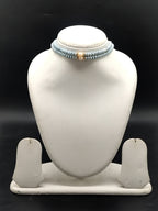 Sky blue and white freshwater pearl 2 line choker necklace for women