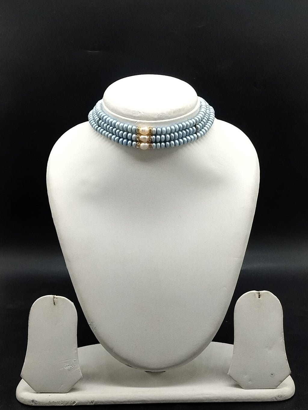 Sky blue and white freshwater pearl 3 line choker necklace for women