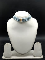 Sky blue and white freshwater pearl 3 line choker necklace for women