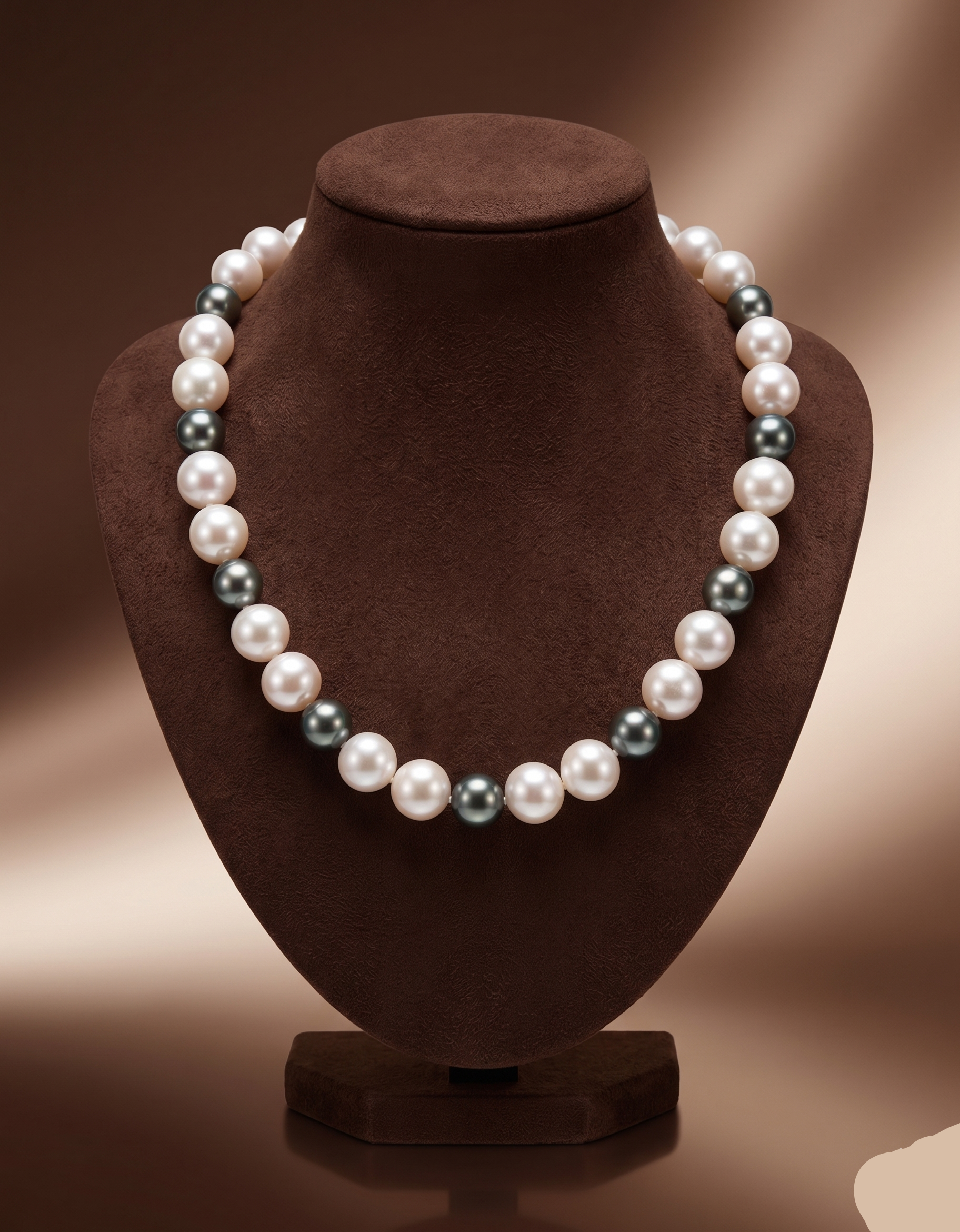 South Sea black and white round pearl one-line mala
