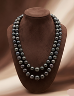 South Sea black round pearl two-line mala