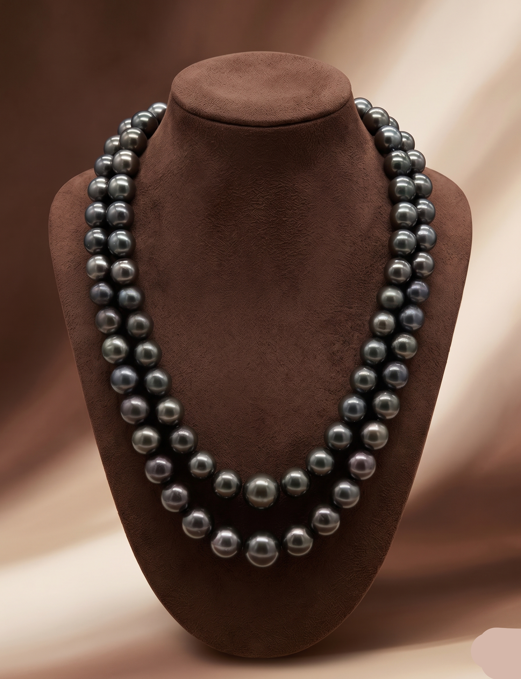 South Sea black round pearl two-line mala