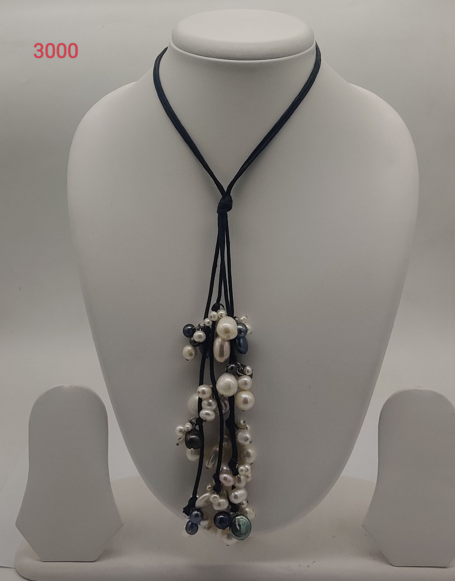 Statement Pearl Rainfall Drape freshwater pearl necklace set with cascading multi-tone pearls on black cord