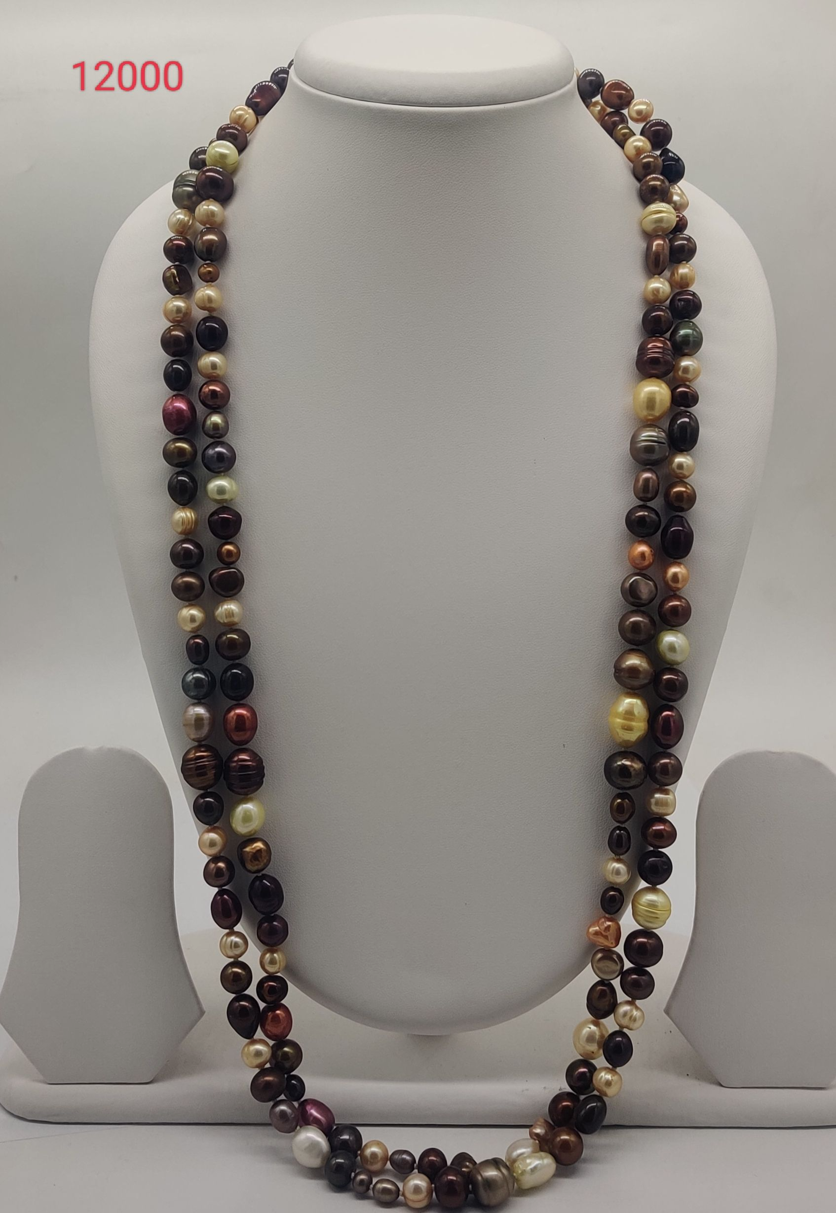 Sunset Bloom Pearl Strand freshwater pearl necklace with multi colour pearls in two strand layered design