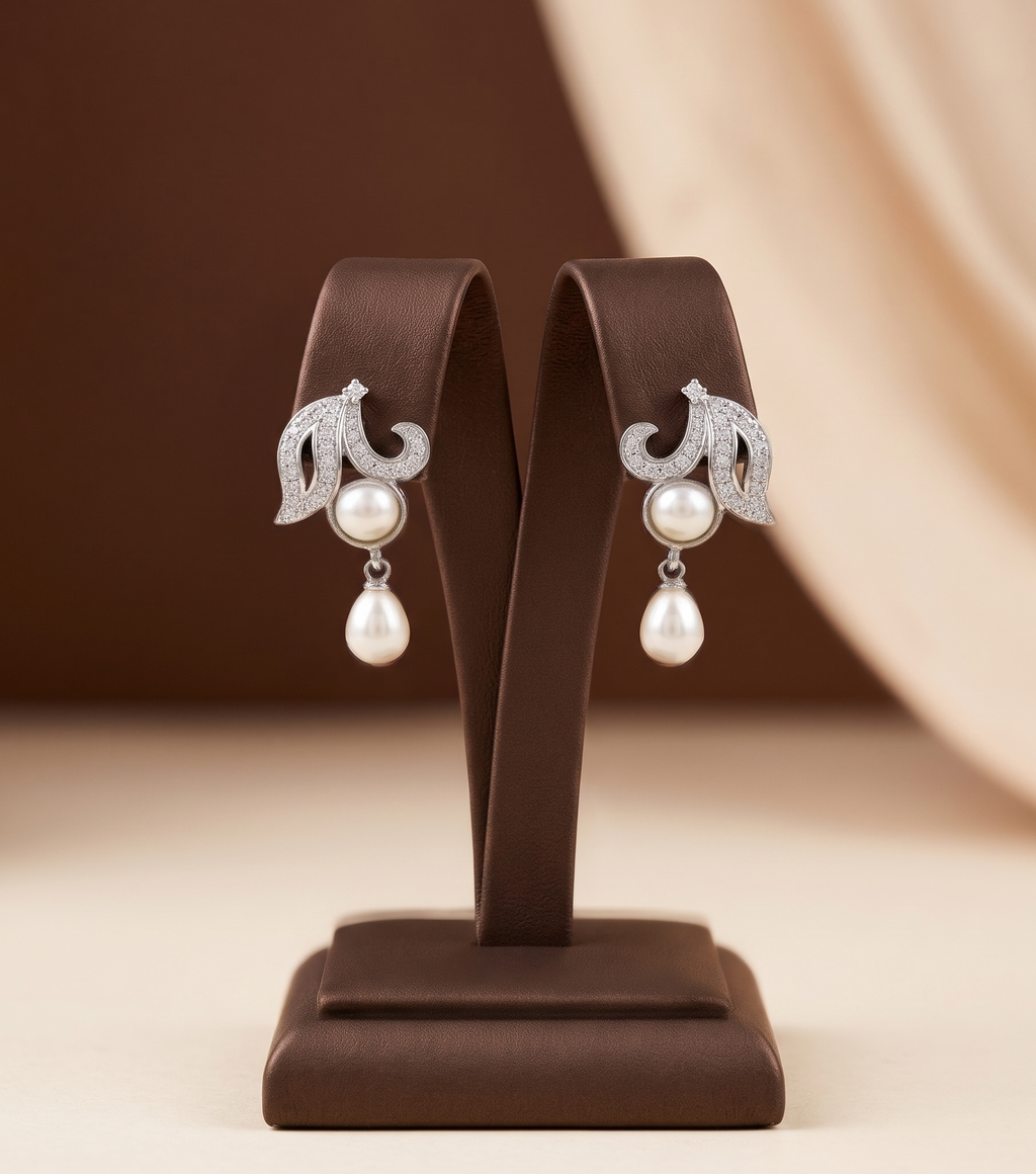 Swirl Design Pearl Earrings