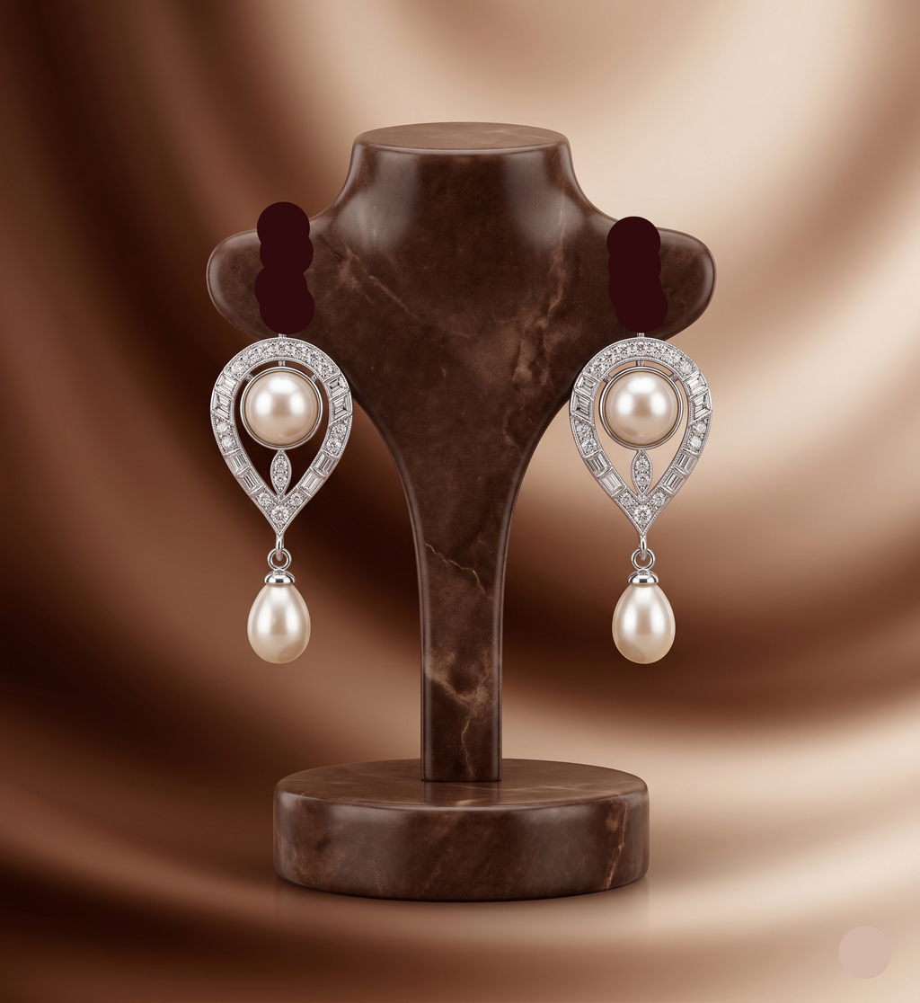 Teardrop pearl double drop earrings for women