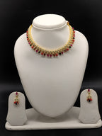 Temple style stone choker necklace set with pearl drops for women