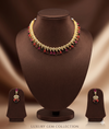 Temple style stone choker necklace set with pearl drops for women